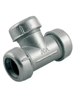 AGAFLEX TOK 1/2" - litinový T kus sv.- pitná/topná voda/tlakový vzduch/oleje - ocelová/HDPE trubka Tijdelijk Beschikbaar
